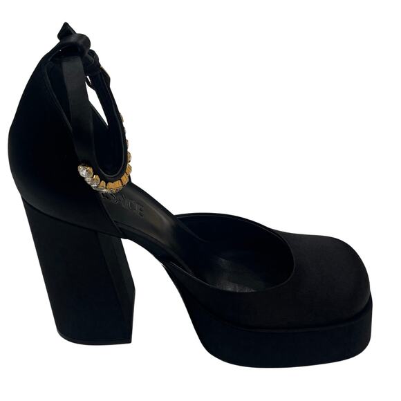 S7 VERSACE $1,525 Aevita Platform Heels w Crystals Medusa Charm Satin IT39/US9 - Picture 2 of 12